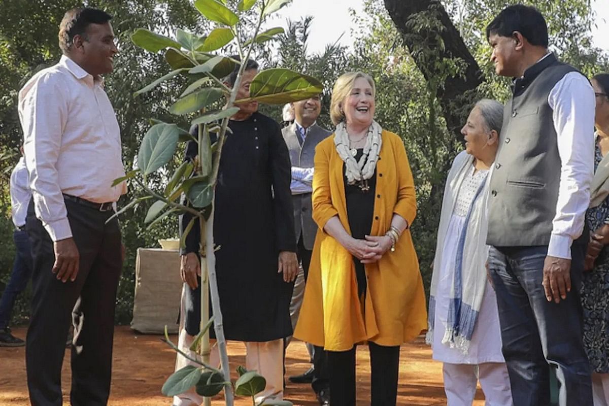 On the first day of her two-day visit to the state, Hillary Clinton spoke to the Self-Employed Women's Association (SEWA) members in Ahmedabad.